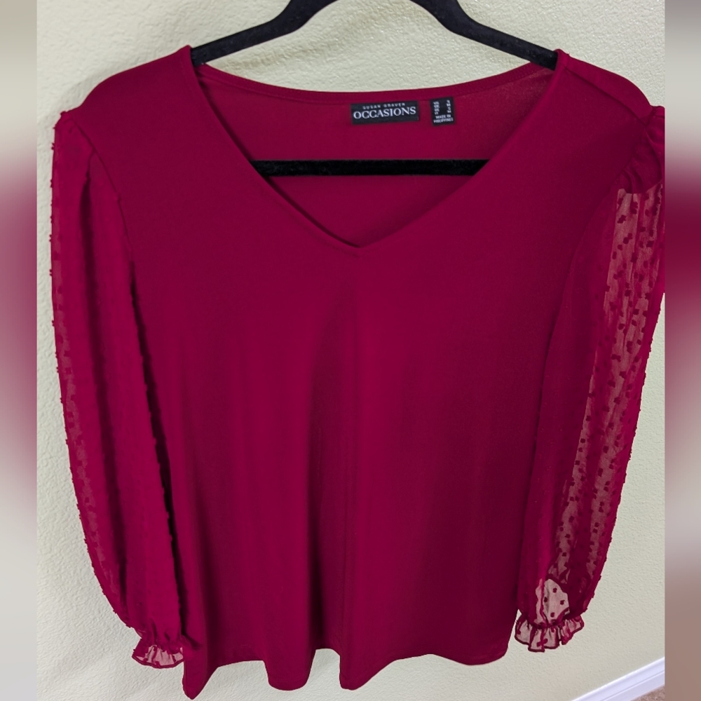 Susan Graver Red V-Neck Blouse